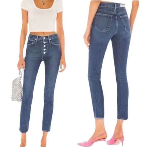 GRLFRND Karolina High Rise Button Fly 'Rather Have You' Blue Straight Jeans 27 - Picture 1 of 8